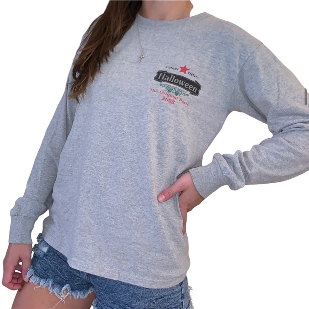 Ohio University Athens Ohio Halloween 2008 Festive Long Sleeve T-Shirt Sz S 🎃🍺